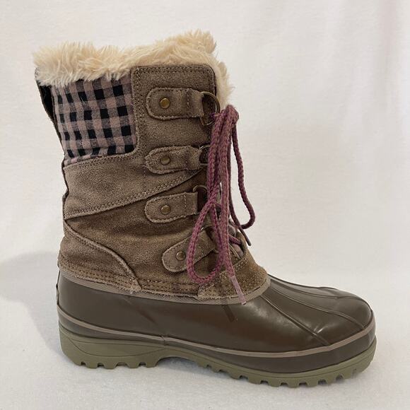 Khombu Winter Snow Boots Womens Size 8 Rubber Suede Mid Calf Fur Lined - Picture 3 of 10